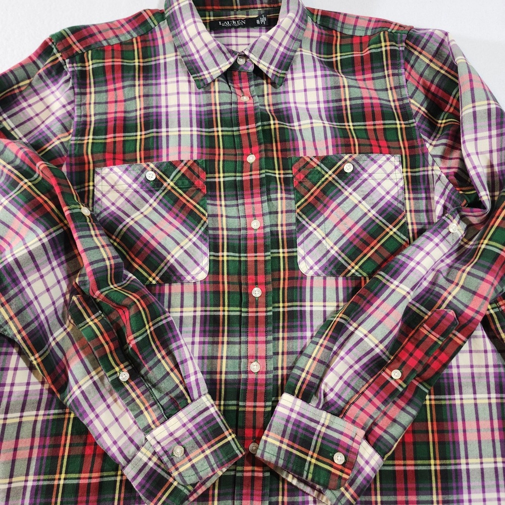Lauren Ralph Lauren Black Label XL Plaid Button Down Multi Color 100% Cotton Top - Picture 10 of 10